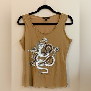 Christine Phillipe California Vintage Hand Beaded Snake & Rose Y2K Tank Top